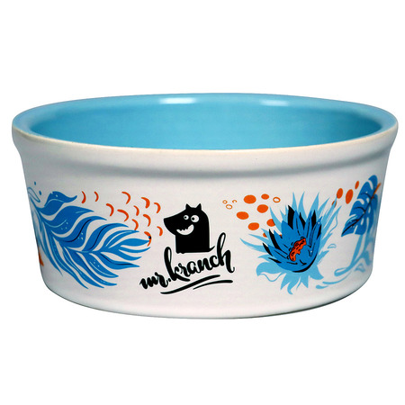 Миска Mr.Kranch для собак и кошек из фарфора "Тропики", 350мл, голубая
