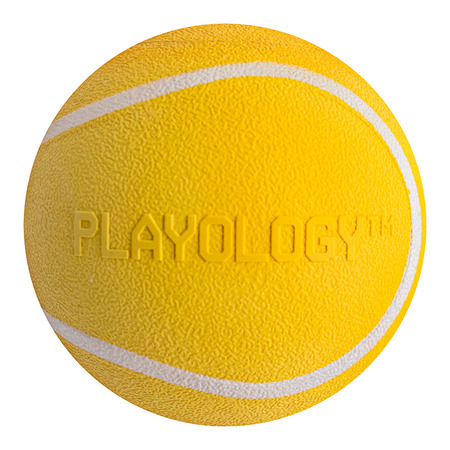 Playology жевательный мяч SQUEAKY CHEW BALL 8 см для собак средних и крупных пород с пищалкой и с ароматом курицы, цвет желтый