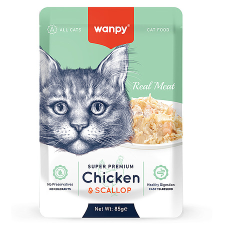 Wanpy Cat Пауч для кошек из курицы и гребешка 85 г, 6 шт