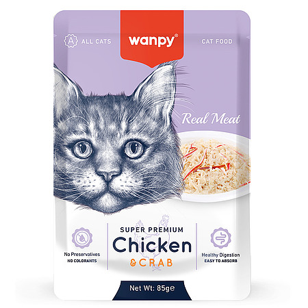 Wanpy Cat Пауч для кошек из курицы и краба 85 г, 6 шт