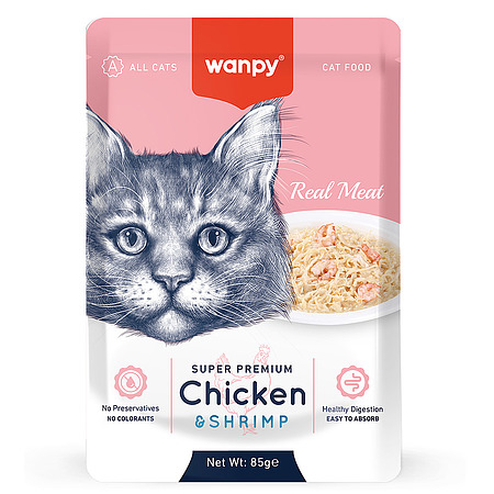 Wanpy Cat Пауч для кошек из курицы и креветок 85 г, 6 шт