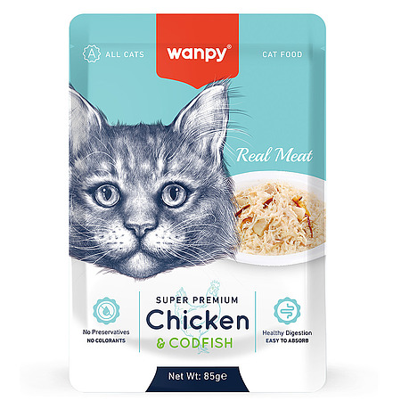 Wanpy Cat Пауч для кошек из курицы и трески 85 г, 6 шт