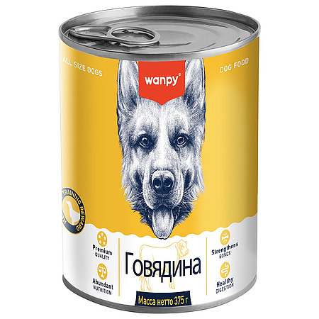 Wanpy Dog Консервы для собак из говядины, 375 г, 12 шт