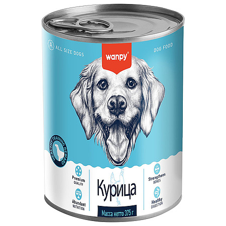 Wanpy Dog Консервы для собак из Курицы, 375 г, 12 шт