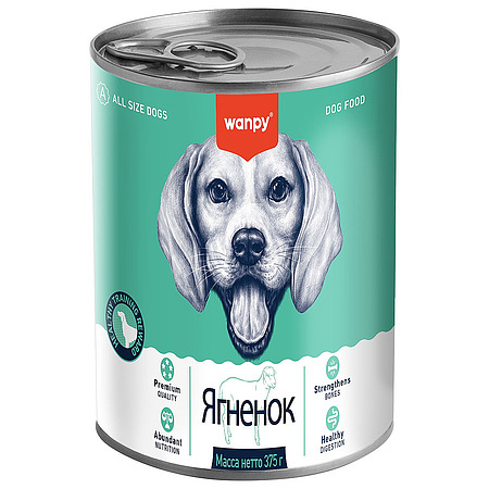 Wanpy Dog Консервы для собак из ягненка 375 г, 12 шт