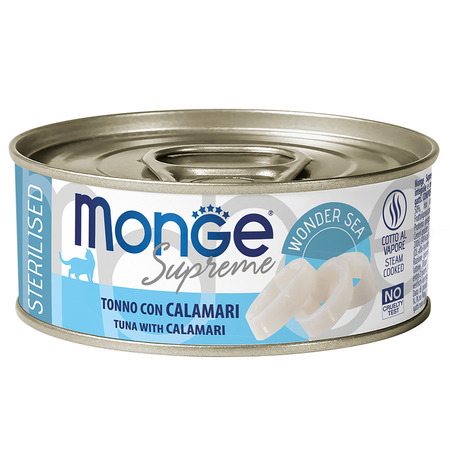 Влажный корм Monge Supreme Sterilised для стерилизованных кошек из тунца с кальмаром, консервы 80 г 12 шт.