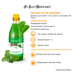 Шампунь ISB FRUIT OF THE GROMMER MINT SHAMPOO Ив Сан Бернард шампунь восстанавливающий Мята с витамином В6 для собак и кошек с любым типом шерсти (1 л), NSHAME1000 фото 4