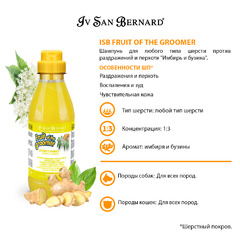 Шампунь для животных Iv San Bernard ISB Fruit of the Grommer Ginger&Elderbery, против раздражений и перхоти, для любого типа шерсти, 500 мл, NSHAZE500 фото 7