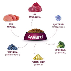 Сухой корм AWARD для взрослых собак всех пород с говядиной и курицей с добавлением брокколи и черники 12 кг фото 5