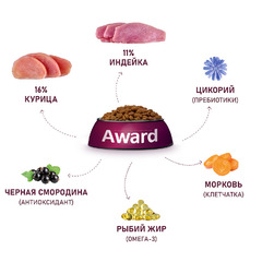 Сухой корм AWARD для взрослых собак средних пород с индейкой и курицей с добавлением моркови и черной смородины 12 кг фото 5