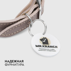 Ошейник Mr.Kranch для собак из натуральной кожи с QR-адресником, 22-26см, бежевый фото 7