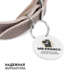 Ошейник Mr.Kranch для собак из натуральной кожи с QR-адресником, 22-26см, бежевый фото 5