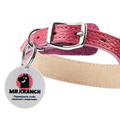 Ошейник Mr.Kranch для собак из натуральной кожи с QR-адресником, 33-40см, розовый фото 7