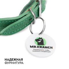 Ошейник Mr.Kranch для собак из натуральной кожи с QR-адресником, 25-30см, зеленый фото 2