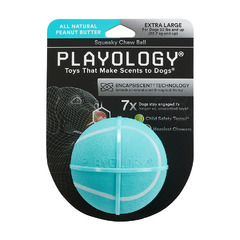 Playology жевательный мяч SQUEAKY CHEW BALL 8 см для собак средних и крупных пород с пищалкой и с ароматом арахиса, цвет голубой фото 2