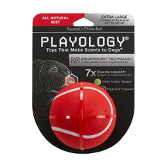 Playology жевательный мяч SQUEAKY CHEW BALL 8 см для собак средних и крупных пород с пищалкой и с ароматом говядины, цвет красный фото 2