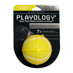 Playology жевательный мяч SQUEAKY CHEW BALL 8 см для собак средних и крупных пород с пищалкой и с ароматом курицы, цвет желтый фото 2