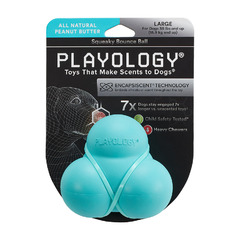 Playology жевательный тройной мяч SQUEAKY BOUNCE BALL для собак средних и крупных пород с пищалкой и с ароматом арахиса, цвет голубой фото 2