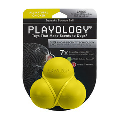 Playology жевательный тройной мяч SQUEAKY BOUNCE BALL для собак средних и крупных пород с пищалкой и с ароматом курицы, цвет желтый фото 2