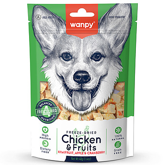 Лакомство Wanpy Dog сублимированное для собак Курица и фрукты 40 г фото 1