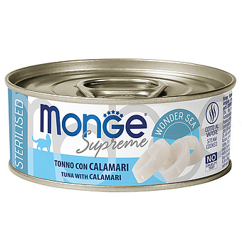 Влажный корм Monge Supreme Sterilised для стерилизованных кошек из тунца с кальмаром, консервы 80 г 12 шт. фото 1